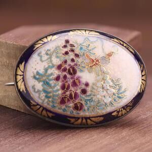 *sold Etsy* Japanese Satsuma Meiji Era Gilded Porcelain Butterfly Floral Brooch
